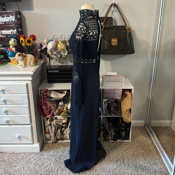 NWT Sexy Blue Lace Flared Jumpsuit - Picture 7 of 7